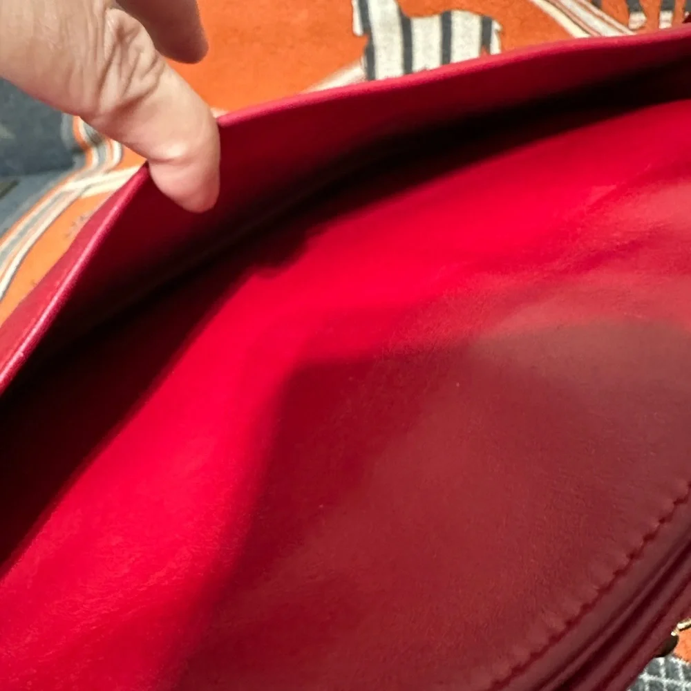 CHANEL❤️🌟0827460 VINTAGE BORDEAUX/RED  LAMBSKIN ALL LEATHER TOTE BAG⭐️ - Picture 7 of 12